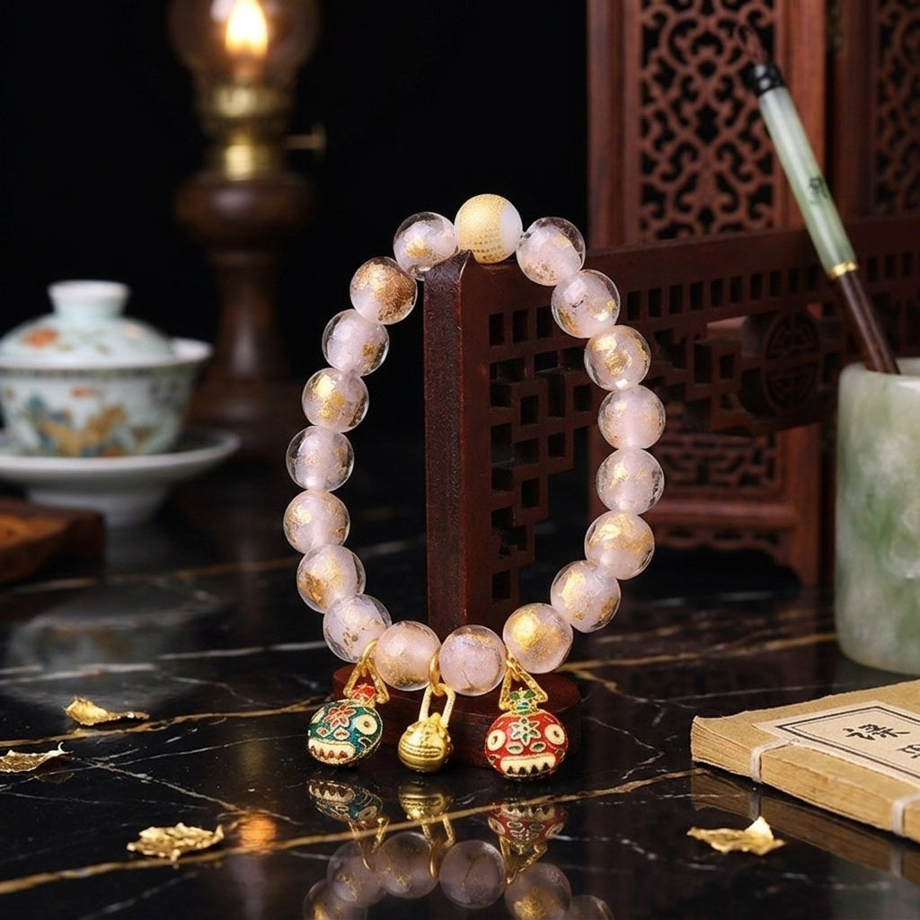 GalaxGrace Incense Ash Glass Gold Leaf Gold Swallowing Beast Bracelet Best Gift