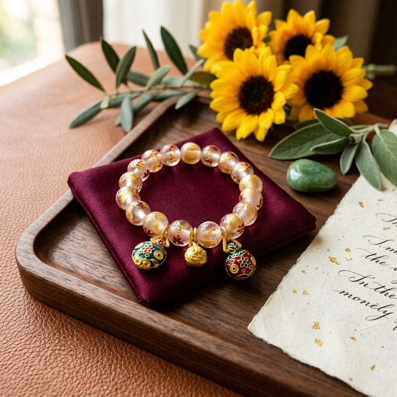 GalaxGrace Incense Ash Glass Gold Leaf Gold Swallowing Beast Bracelet Best Gift 1