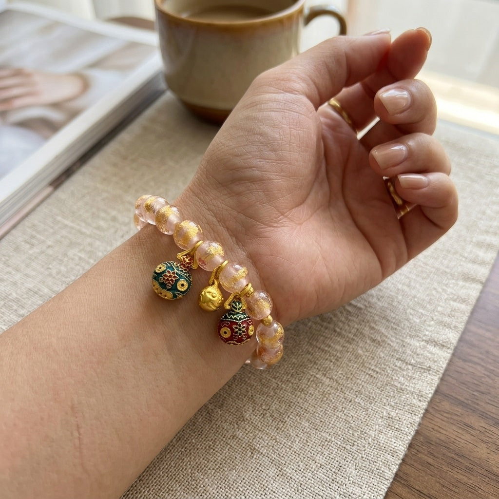 GalaxGrace Incense Ash Glass Gold Leaf Gold Swallowing Beast Bracelet Best Gift 5