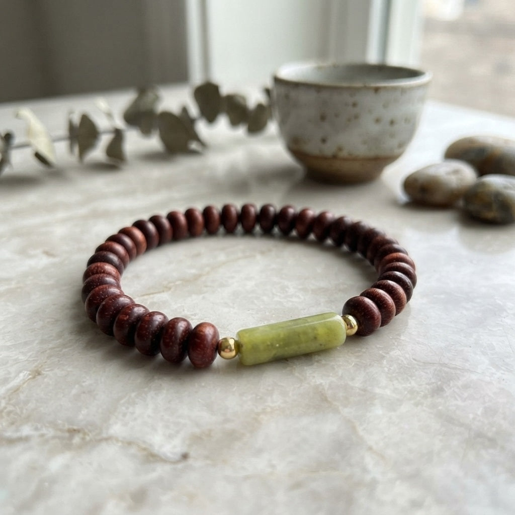 GalaxGrace Indian Small Leaf Rosewood Fine Peridot Jade Bracelet Best Gift 2