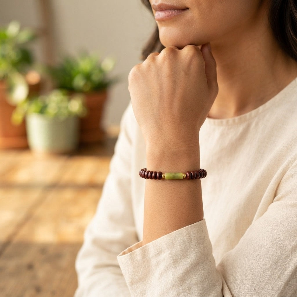 GalaxGrace Indian Small Leaf Rosewood Fine Peridot Jade Bracelet Best Gift 5