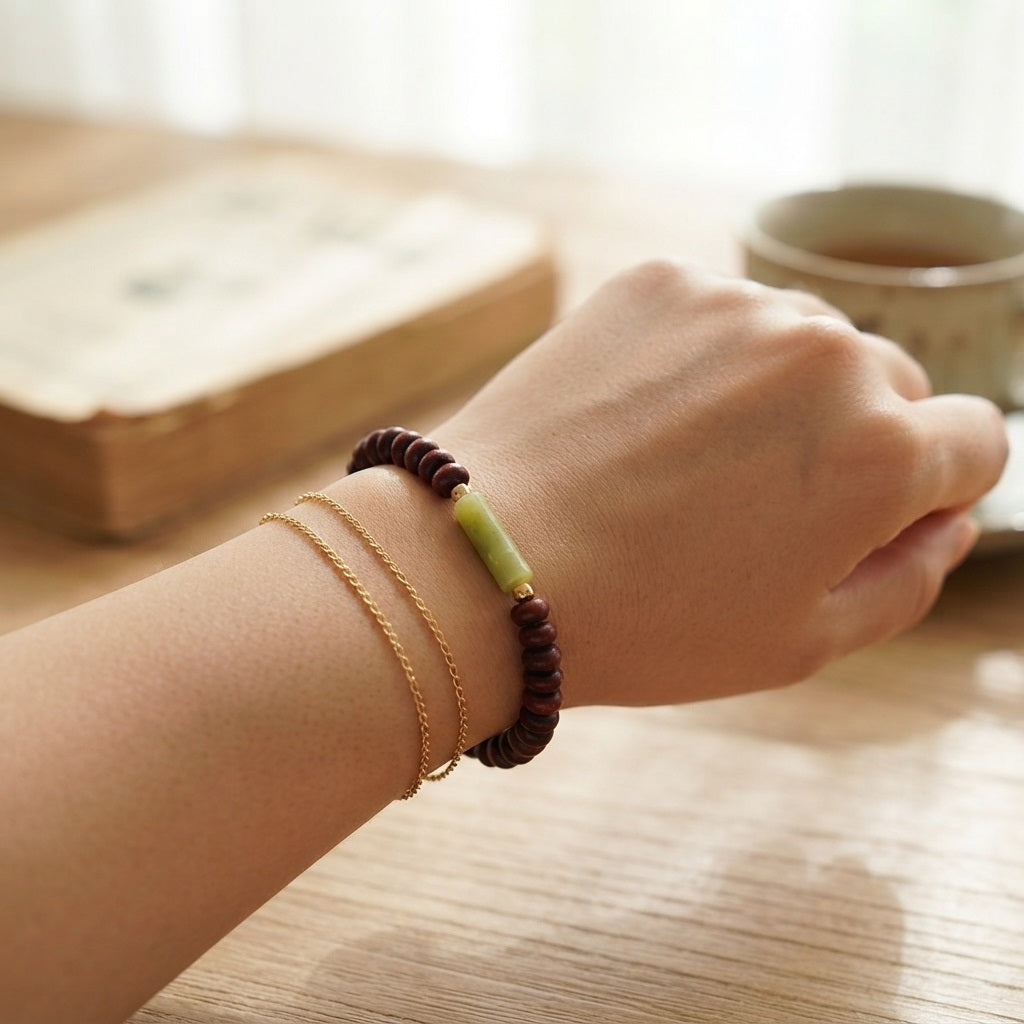GalaxGrace Indian Small Leaf Rosewood Fine Peridot Jade Bracelet Best Gift 6