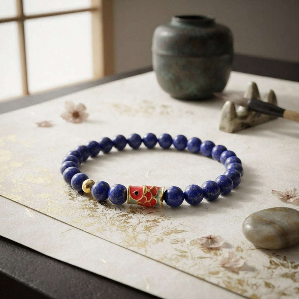 GalaxGrace Lapis Lazuli Ethnic Style Koi Turn Luck Bead Bracelet Best Gift 3