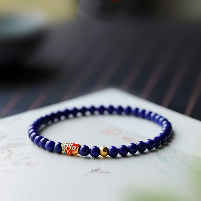 GalaxGrace Lapis Lazuli Ethnic Style Koi Turn Luck Bead Bracelet Best Gift