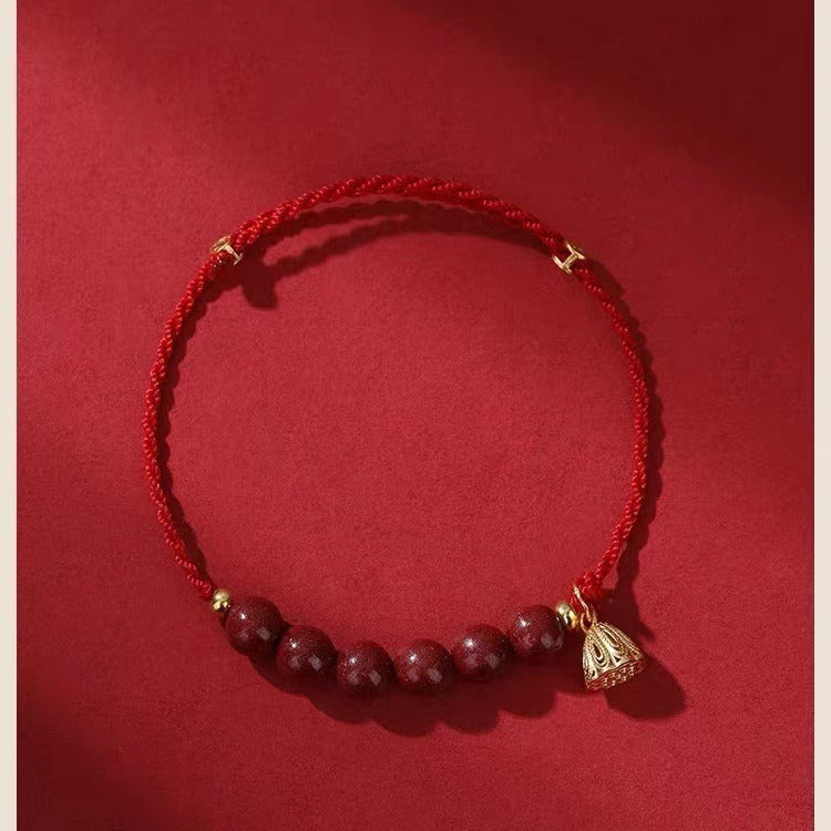 Drunk Wind Lotus Cinnabar Red String Bracelet - GalaxGrace Bestgift