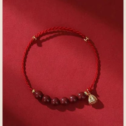 Drunk Wind Lotus Cinnabar Red String Bracelet - GalaxGrace Bestgift