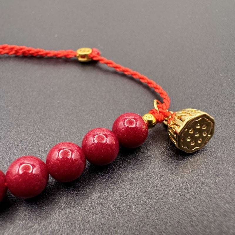 Drunk Wind Lotus Cinnabar Red String Bracelet - GalaxGrace Bestgift