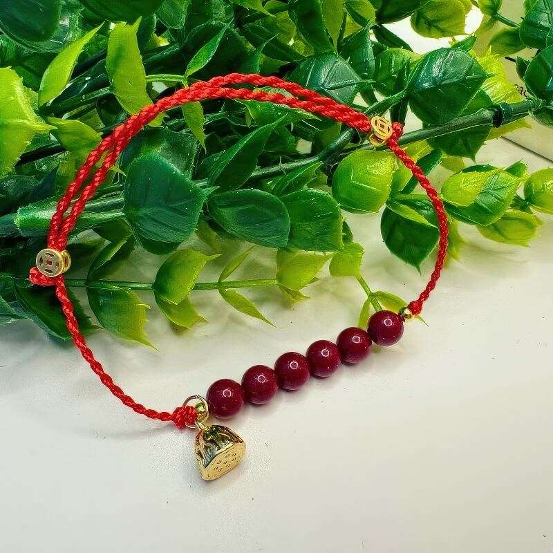 Drunk Wind Lotus Cinnabar Red String Bracelet - GalaxGrace Bestgift