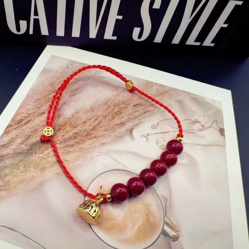 Drunk Wind Lotus Cinnabar Red String Bracelet - GalaxGrace Bestgift
