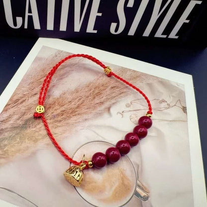 Drunk Wind Lotus Cinnabar Red String Bracelet - GalaxGrace Bestgift