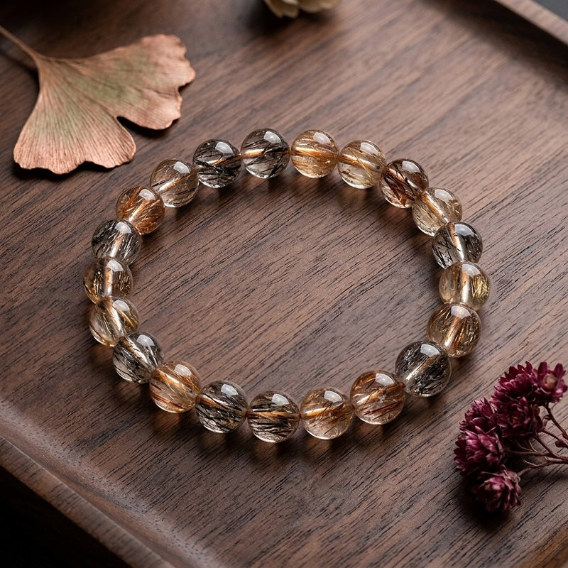 GalaxGrace Mica Hair Black Gold Super Seven Crystal Bracelet 6mm Thin Best Gift 1