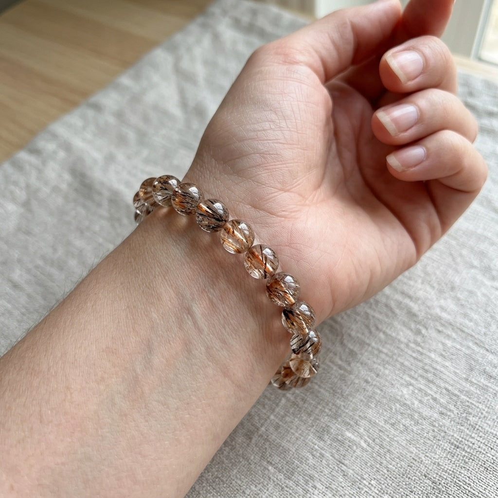 GalaxGrace Mica Hair Black Gold Super Seven Crystal Bracelet 6mm Thin Best Gift 7