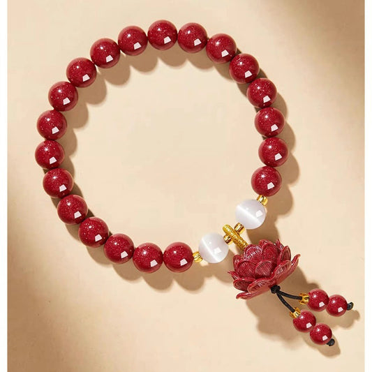 Mount Putuo Meditation Lotus Cinnabar Bracelet - GalaxGrace Bestgift