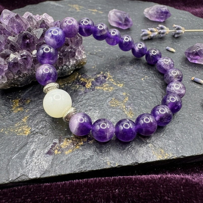 GalaxGrace Natural Amethyst Moonstone Bracelet Best Gift