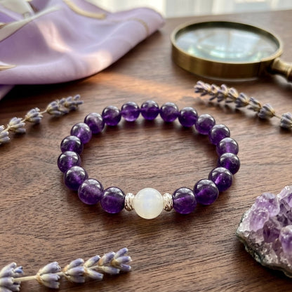 GalaxGrace Natural Amethyst Moonstone Bracelet Best Gift 1