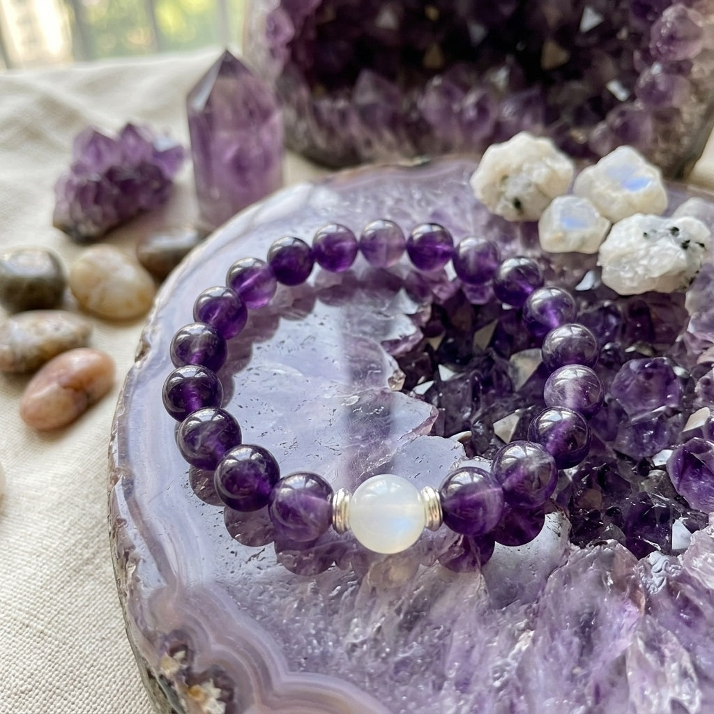 GalaxGrace Natural Amethyst Moonstone Bracelet Best Gift 3