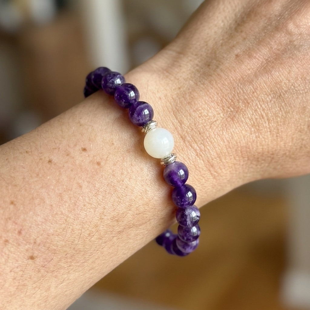 GalaxGrace Natural Amethyst Moonstone Bracelet Best Gift 7