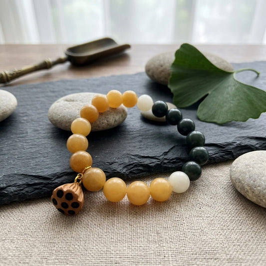 GalaxGrace Natural Bodhi Root Gradient Color Bracelet Peach Wood Lotus Pendant Best Gift