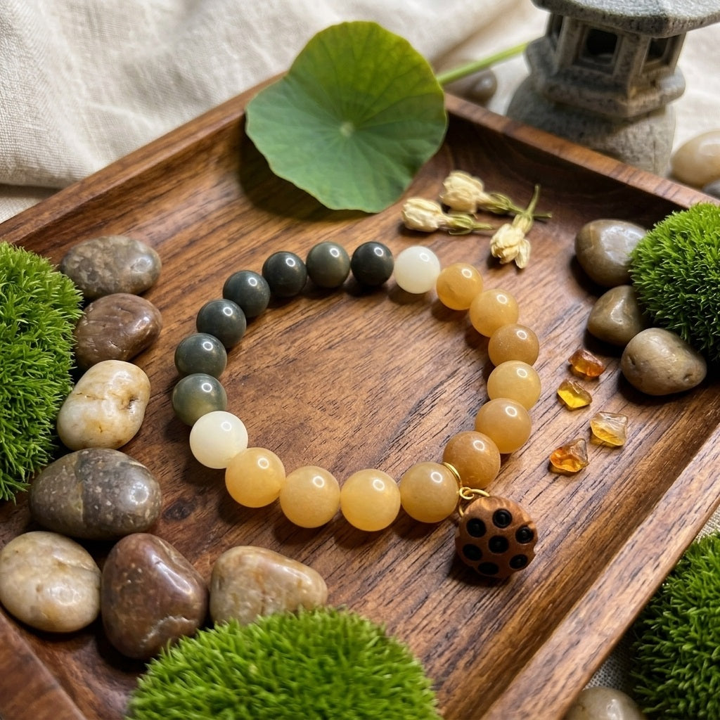 GalaxGrace Natural Bodhi Root Gradient Color Bracelet Peach Wood Lotus Pendant Best Gift 1