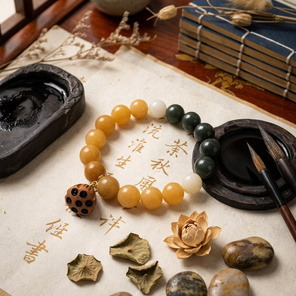 GalaxGrace Natural Bodhi Root Gradient Color Bracelet Peach Wood Lotus Pendant Best Gift 3