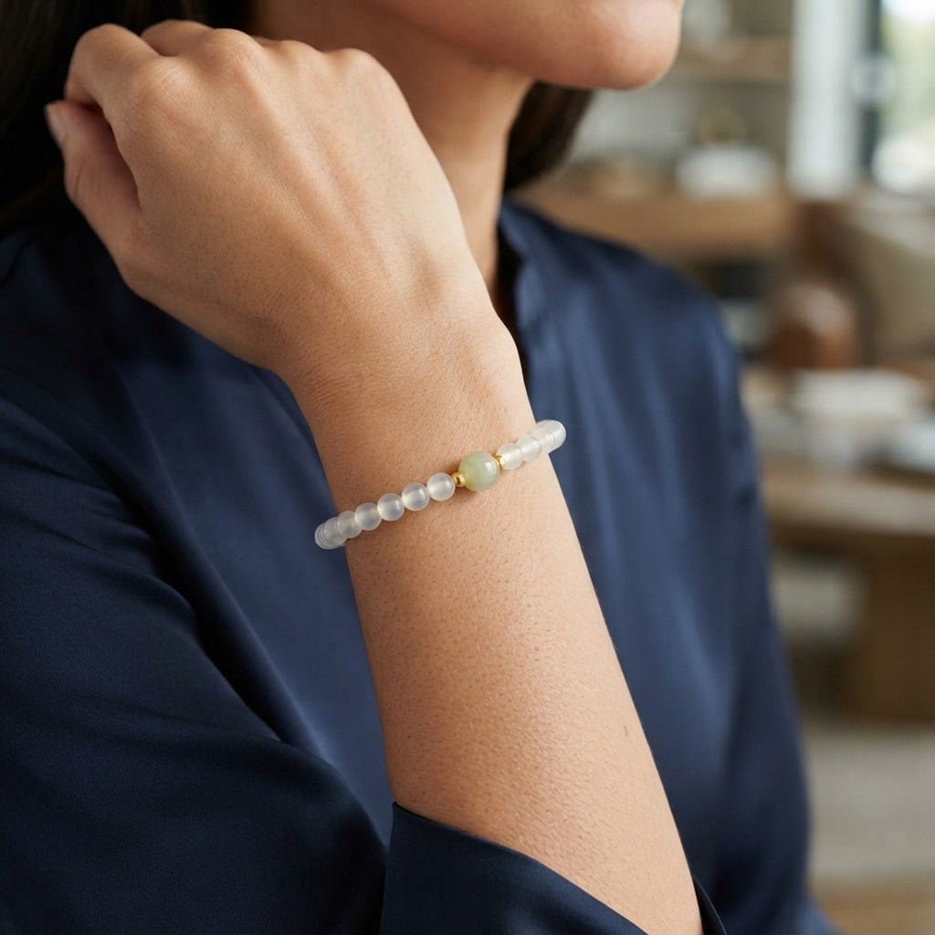 GalaxGrace Natural Hetian Jade White Agate Bracelet Best Gift 3