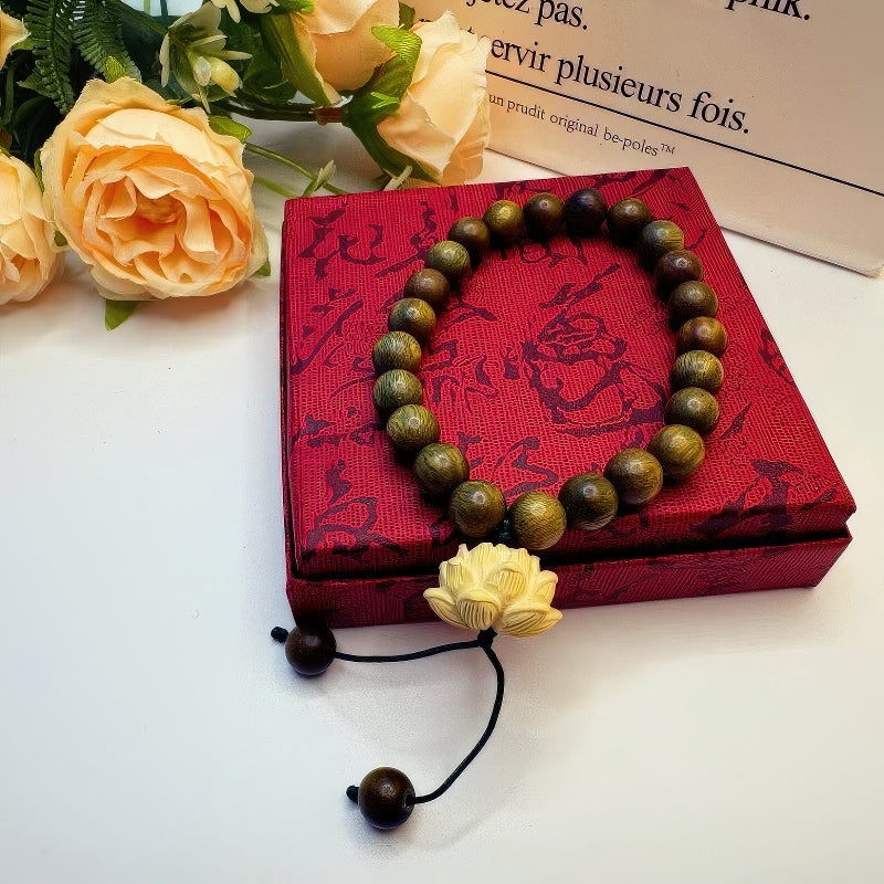 GalaxGrace Chinese Style Natural Lotus Green Sandalwood Bracelet Bestgift