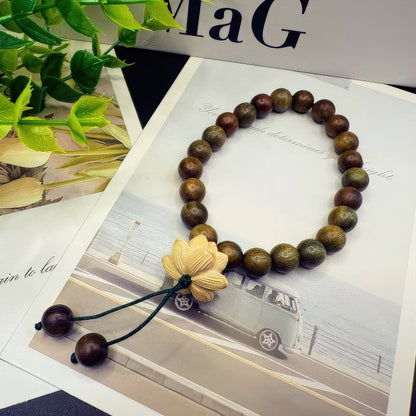 GalaxGrace Chinese Style Natural Lotus Green Sandalwood Bracelet Bestgift