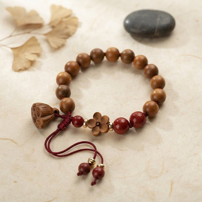 GalaxGrace Natural Peach Wood Lotus Pendant Peach Blossom Bracelet Best Gift