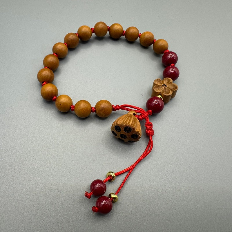 GalaxGrace Natural Peach Wood Lotus Pendant Peach Blossom Bracelet Best Gift 3