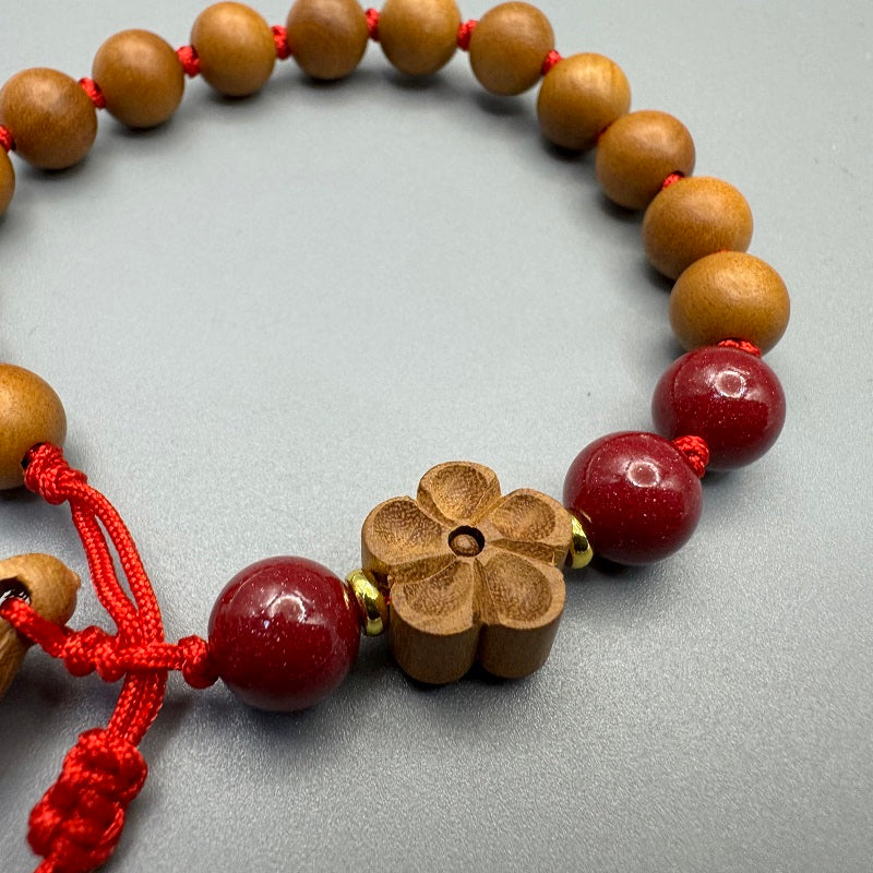 GalaxGrace Natural Peach Wood Lotus Pendant Peach Blossom Bracelet Best Gift 4