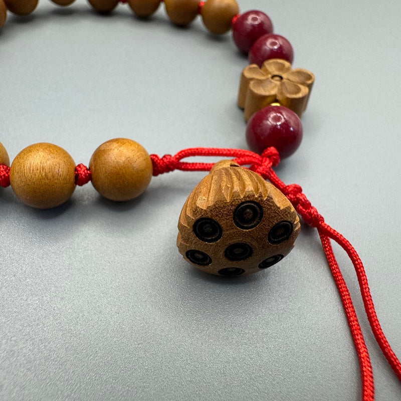 GalaxGrace Natural Peach Wood Lotus Pendant Peach Blossom Bracelet Best Gift 5