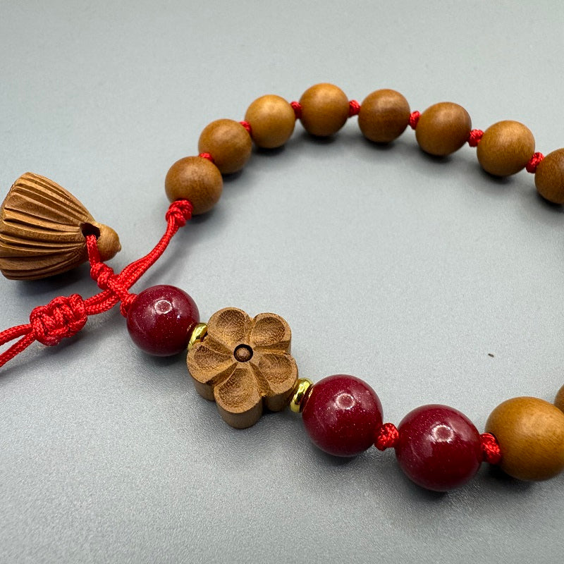 GalaxGrace Natural Peach Wood Lotus Pendant Peach Blossom Bracelet Best Gift 6