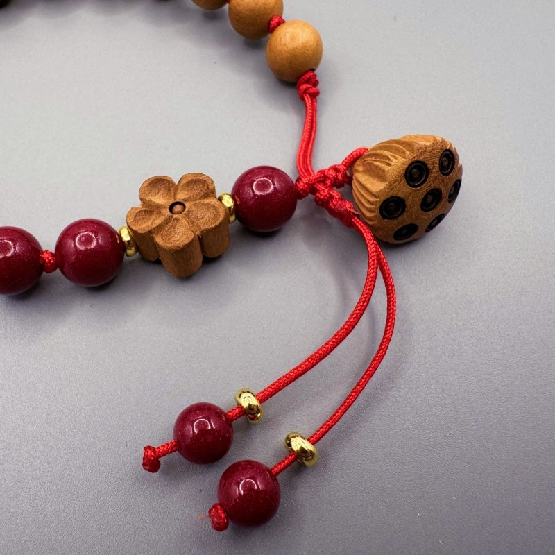 GalaxGrace Natural Peach Wood Lotus Pendant Peach Blossom Bracelet Best Gift 7