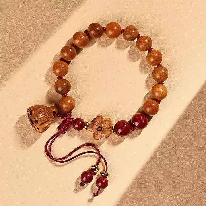 GalaxGrace Natural Peach Wood Lotus Pendant Peach Blossom Bracelet