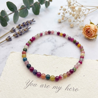 GalaxGrace Natural Rainbow Tourmaline Bracelet Extremely Thin Best Gift