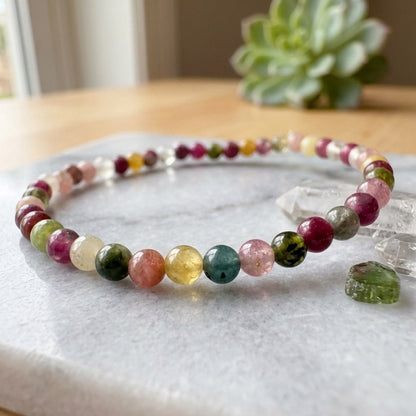 GalaxGrace Natural Rainbow Tourmaline Bracelet Extremely Thin Best Gift 1