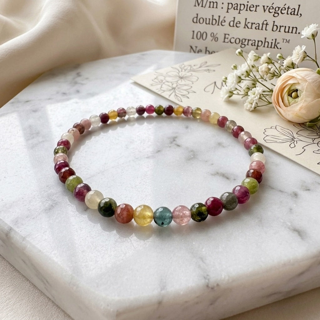 GalaxGrace Natural Rainbow Tourmaline Bracelet Extremely Thin Best Gift 2