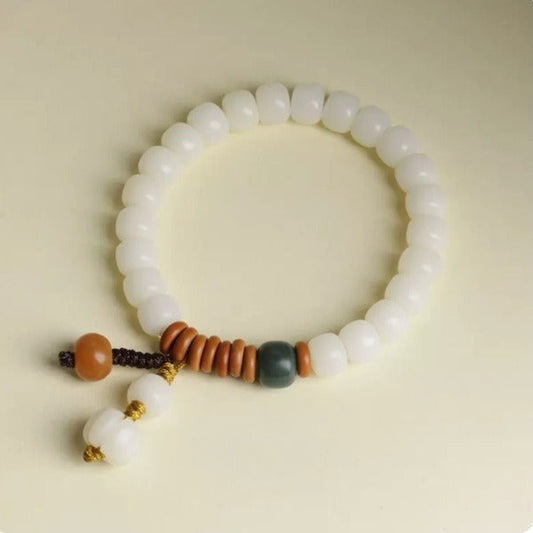GalaxGrace Natural White Jade Bodhi Root Bracelet Best Gift 