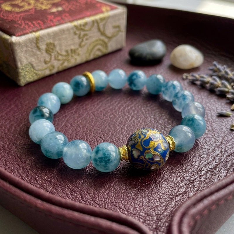 GalaxGrace Natural Blue Chalcedony Lacquer Bead Bracelet Best Gift 2