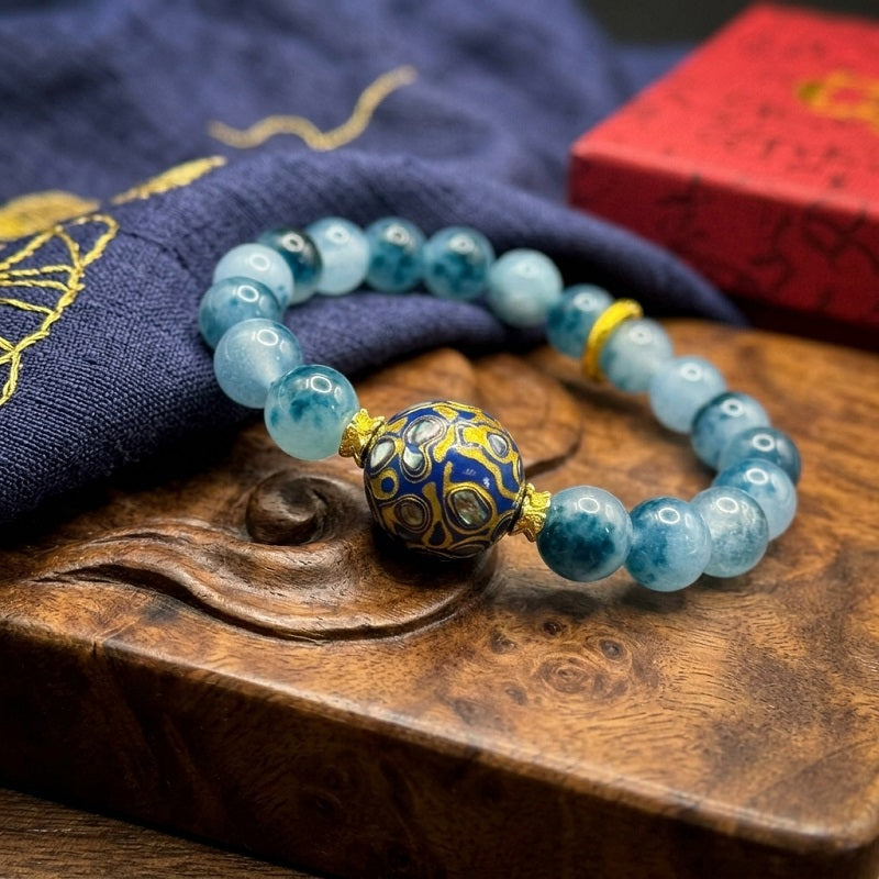 GalaxGrace Natural Blue Chalcedony Lacquer Bead Bracelet Best Gift 2