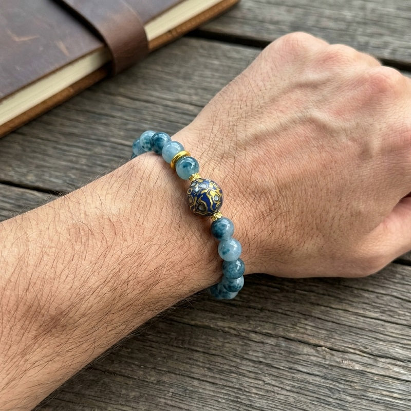 GalaxGrace Natural Blue Chalcedony Lacquer Bead Bracelet Best Gift 8