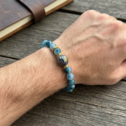 GalaxGrace Natural Blue Chalcedony Lacquer Bead Bracelet Best Gift 8