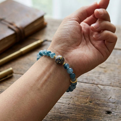 GalaxGrace Natural Blue Chalcedony Lacquer Bead Bracelet Best Gift 6