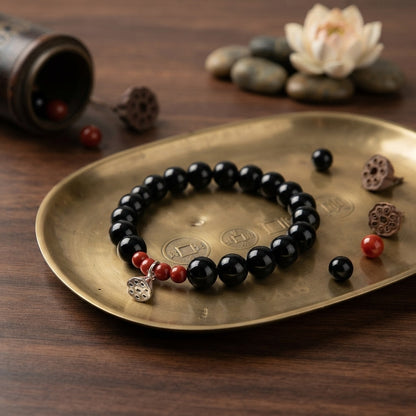 GalaxGrace Obsidian Cinnabar Sterling Silver Lotus Bracelet Best Gift 2