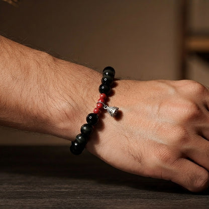 GalaxGrace Obsidian Cinnabar Sterling Silver Lotus Bracelet Best Gift 6