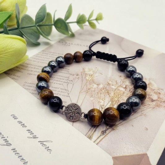 GalaxGrace Obsidian Tiger Eye Stone Compass Creative Bracelet Best Gift