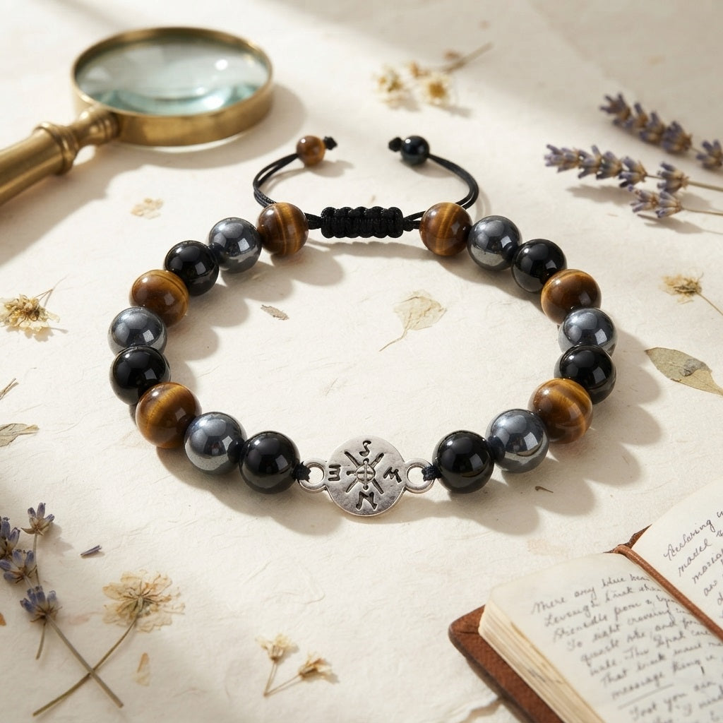 GalaxGrace Obsidian Tiger Eye Stone Compass Creative Bracelet Best Gift 1