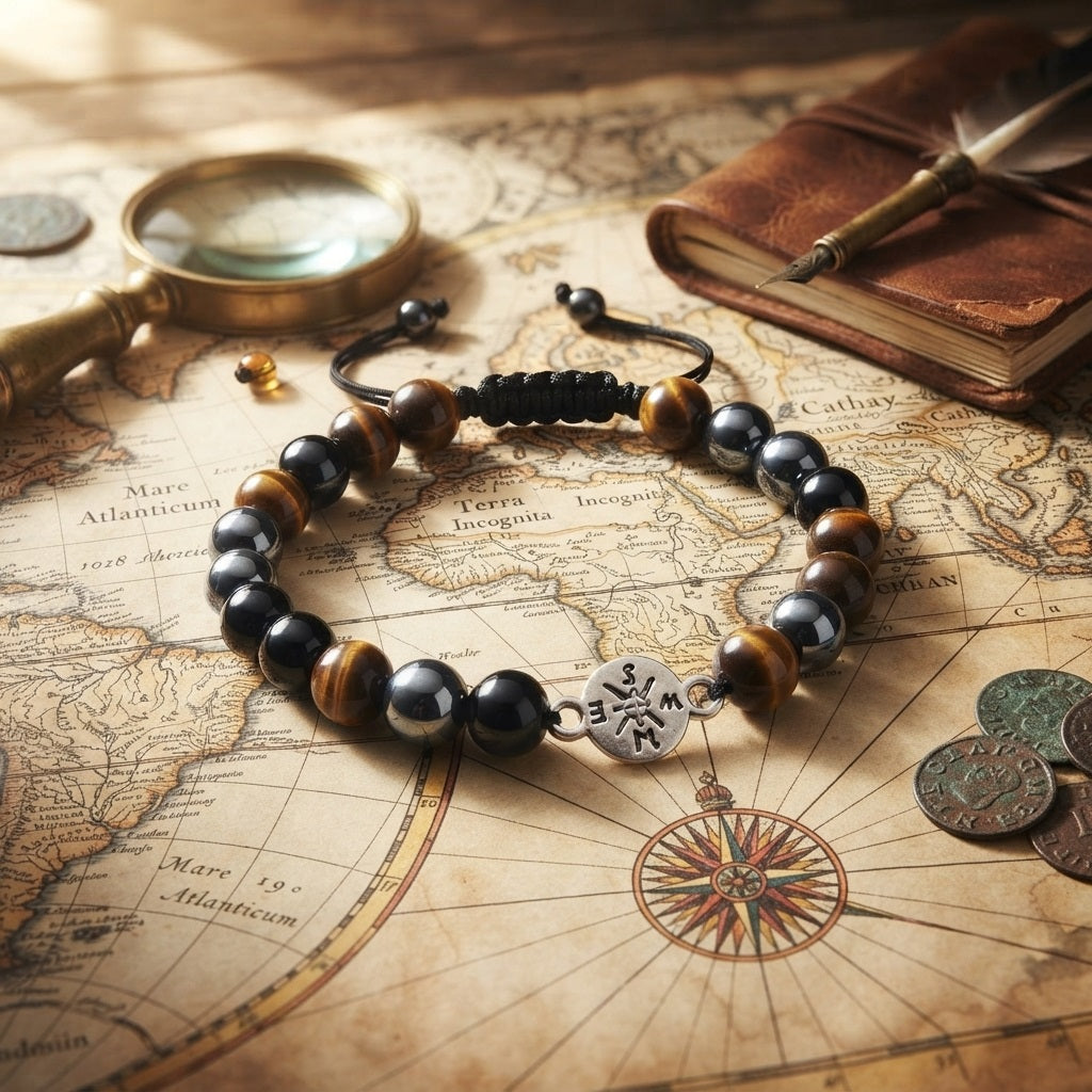 GalaxGrace Obsidian Tiger Eye Stone Compass Creative Bracelet Best Gift 2
