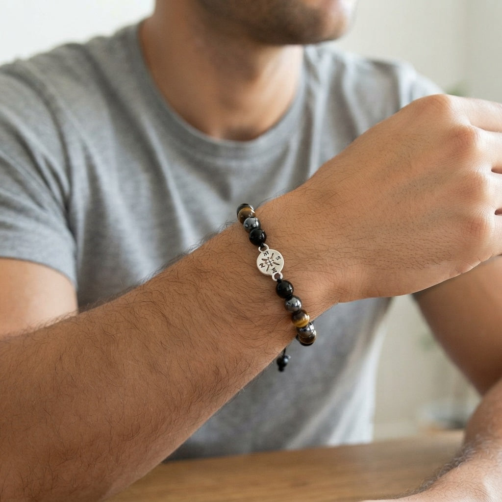 GalaxGrace Obsidian Tiger Eye Stone Compass Creative Bracelet Best Gift 5
