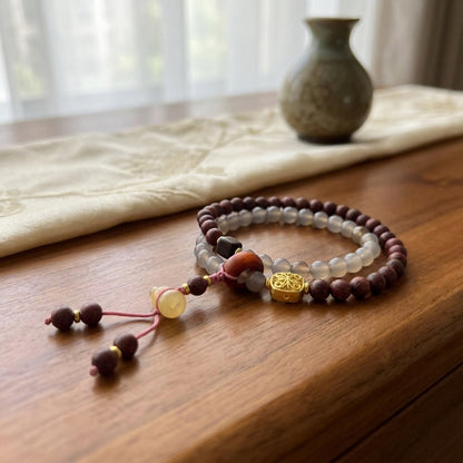 GalaxGrace Perilla Wood Smoke Purple Gray Agate Double Circle Bracelet Gourd Pendant Best Gift 4
